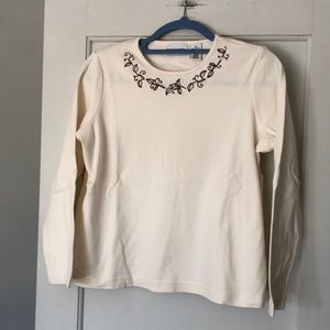 Breckinridge petite, cream embroidered women’s top. Long‎ sleeve. Size PM. NWOT